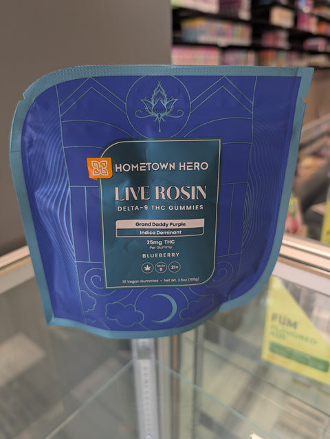 Hometown Hero Live Rosin Delta 9 Indica Gummies
